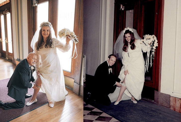 contioutra.com - Casal comemora 50 anos de casamento recriando a sess&atilde;o de fotos que fizeram em 1971