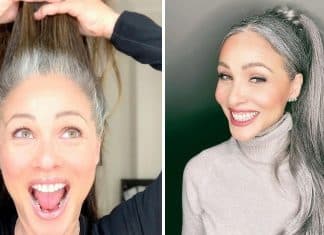 Aos 51 anos, ela parou de pintar seus cabelos grisalhos e está mais feliz do que nunca