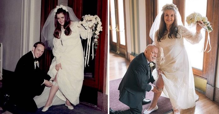 Casal comemora 50 anos de casamento recriando a sessão de fotos que fizeram em 1971