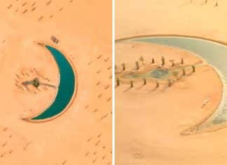 Deserto em Dubai esconde paraíso com lago em forma de lua. Seria uma miragem?