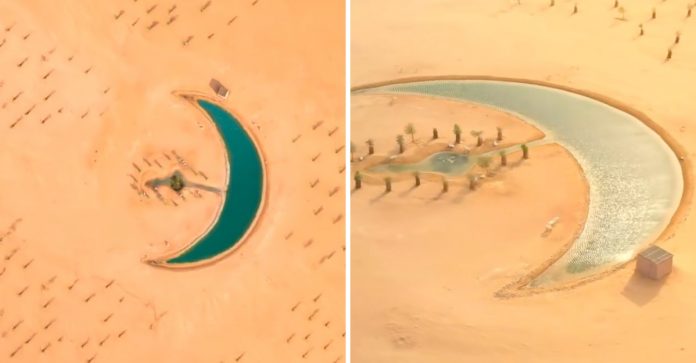 Deserto em Dubai esconde paraíso com lago em forma de lua. Seria uma miragem?