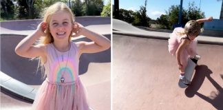 Garotinha de 6 anos faz sucesso na internet ao manobrar skate com seu vestido rosa; assista.