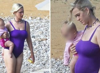 Katy Perry mostra seu corpo natural em um maiô enquanto caminha com sua bebê de 10 meses