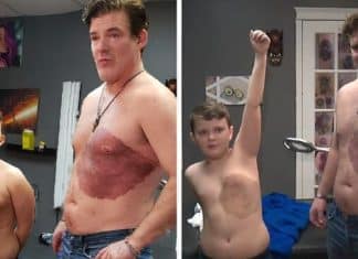 Pai passou 30 horas fazendo tatuagem para que filho se sinta melhor com marca de nascença