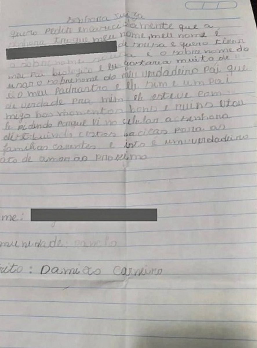 asomadetodosafetos.com - Garoto de 8 anos manda carta à juíza pedindo sobrenome do padrasto: 'Pai de verdade'