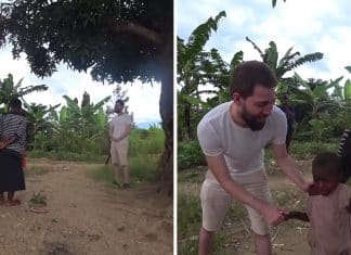 Menina chora de pânico ao ver um homem branco pela primeira vez. Pensou que fosse um fantasma