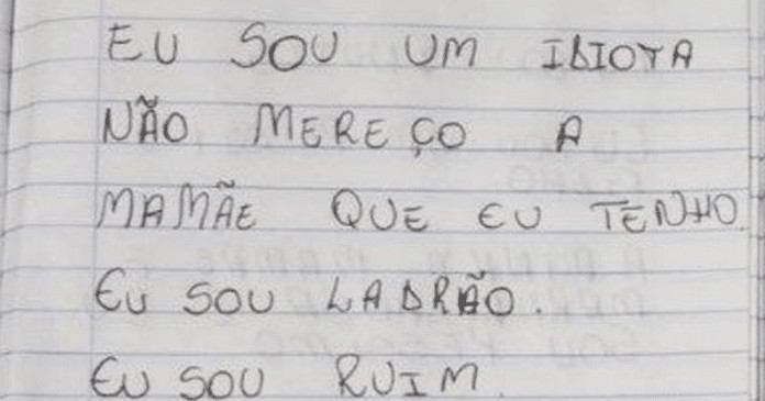 Antes de tirar a vida do filho, mãe obrigava menino a escrever frases autodepreciativas