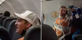 Passageiro é amarrado em assento de avião após causar polêmica; veja VÍDEO