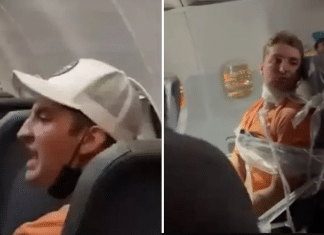 Passageiro é amarrado em assento de avião após causar polêmica; veja VÍDEO