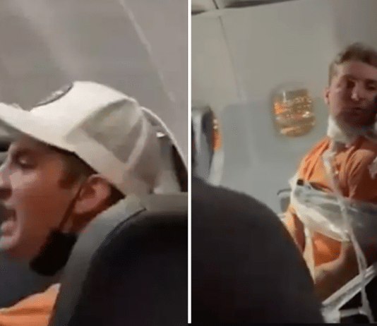 Passageiro é amarrado em assento de avião após causar polêmica; veja VÍDEO