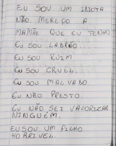 contioutra.com - Antes de tirar a vida do filho, mãe obrigava menino a escrever frases autodepreciativas