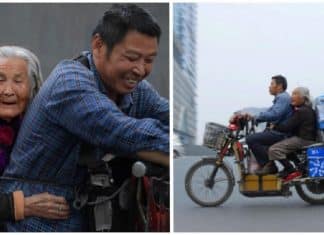 Entregador leva sua mãe de 92 anos para trabalhar com ele para poder cuidar dela