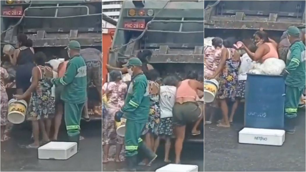 contioutra.com - VÍDEO: Moradores de Fortaleza pegam restos de comida em caminhão de lixo