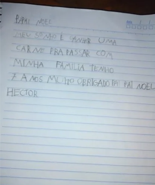 contioutra.com - Menino de 7 anos pede carne para ceia da família em carta ao Papai Noel