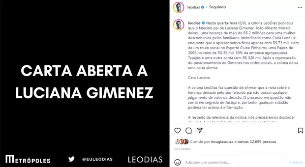 contioutra.com - Luciana Gimenez chora em desabafo após Leo Dias divulgar que seu pai deixou R$ 2 milhões a desconhecida