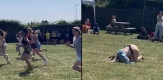 Mãe leva tombo durante o Dia do Esporte na escola da filha e cena viraliza na web