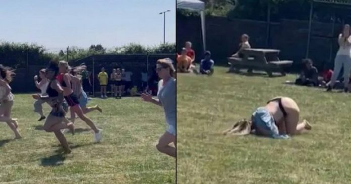 Mãe leva tombo durante o Dia do Esporte na escola da filha e cena viraliza na web