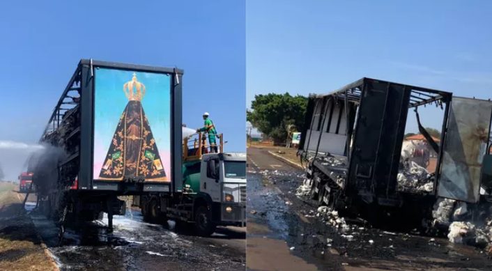 contioutra.com - Imagem de Nossa Senhora Aparecida fica intacta após fogo destruir carreta; veja fotos