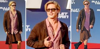 Brad Pitt surpreendeu ao chegar para estreia de seu novo filme vestindo camisa rosa e saia: roupa não tem gênero
