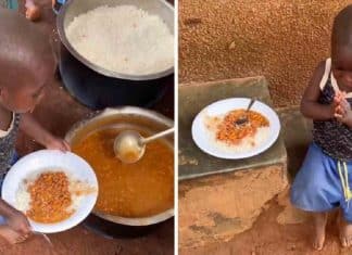 Garotinho órfão ajoelhou-se e rezou em agradecimento àqueles que o alimentaram