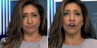 Jornalista engole mosca enquanto apresenta telejornal, mas mantém a calma e prossegue Jornalista engole mosca enquanto apresenta telejornal, mas mantém a calma e prossegue