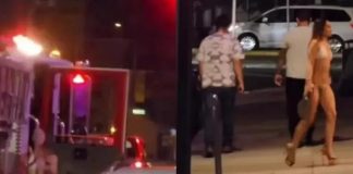 Vídeo: Mulher de biquíni é vista saindo de caminhão de bombeiros
