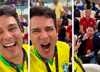 Celso Portiolli “tira onda” com sérvio no jogo da copa e reação do homem é surpreendente