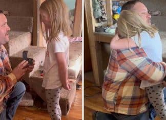 Homem se ajoelha na frente da filha da noiva e pede que ele seja o pai dela: “Te amarei para sempre”