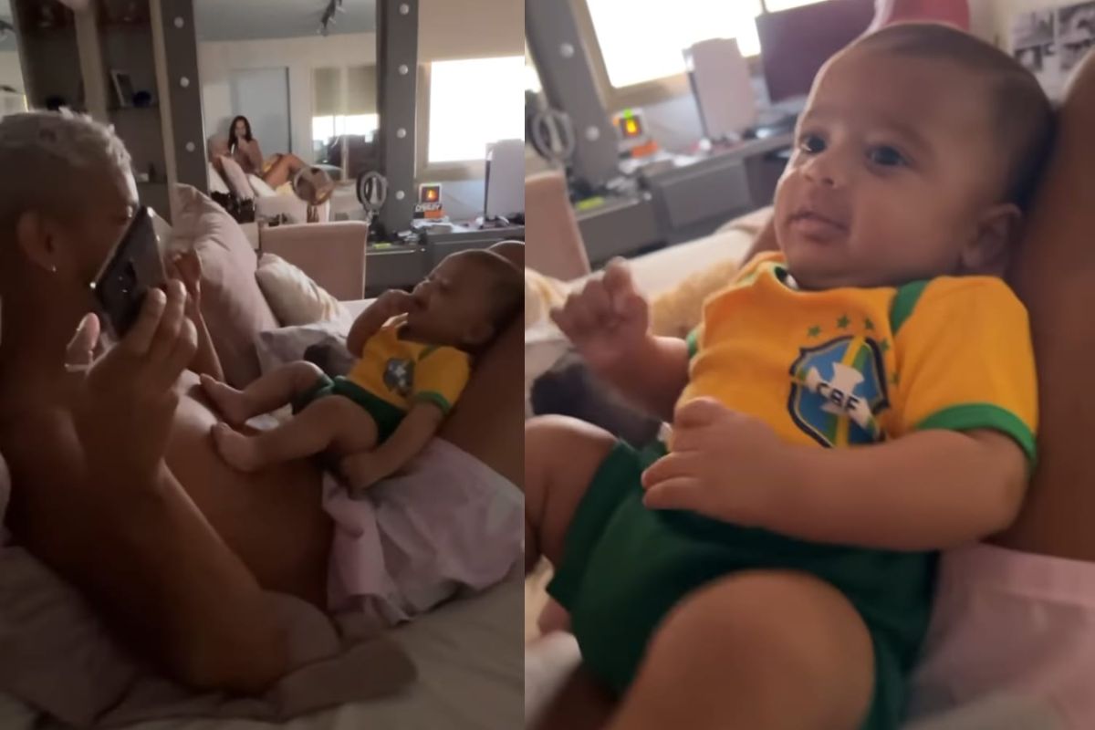 contioutra.com - Viviane Araújo mostra filho após derrota da seleção brasileira e consola: “Não fica triste não”