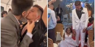 Noivo ganha beijão de convidado na frente da mulher em casamento; assista