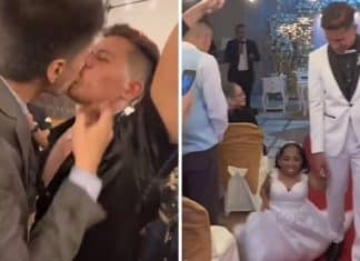 Noivo ganha beijão de convidado na frente da mulher em casamento; assista