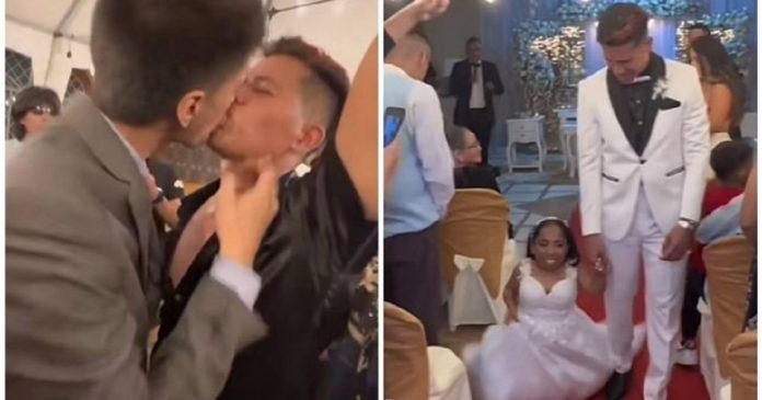 Noivo ganha beijão de convidado na frente da mulher em casamento; assista
