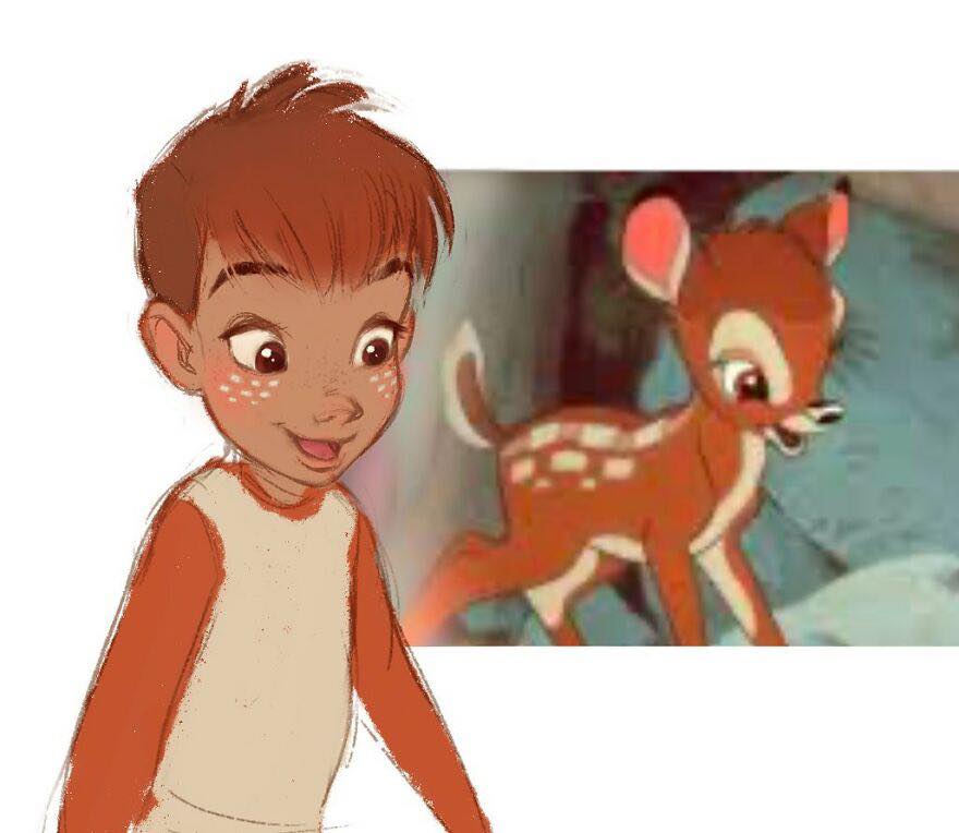 contioutra.com - Artista reimagina animais da Disney como humanos; o Bambi ficou uma gracinha!