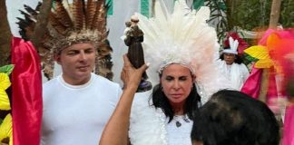 Cerimônia indígena sela união de Gretchen e seu 18º marido: “Casados sob a benção da mata”