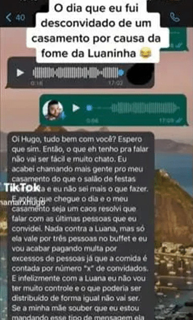 contioutra.com - "M&atilde;o de vaca": Casal &eacute; desconvidado de casamento por namorada comer demais