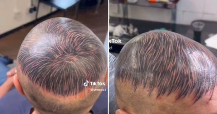Tatuador viraliza nas redes sociais após aplicar ‘cabelo’ em careca
