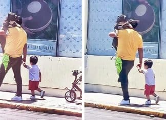 Pai viraliza ao preferir carregar seu cachorro em vez do filho