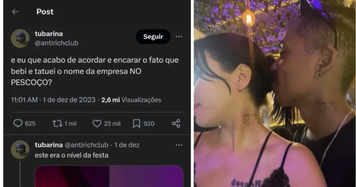 Jovem vai para ‘festa da firma’ e volta com nome da empresa tatuado no pescoço