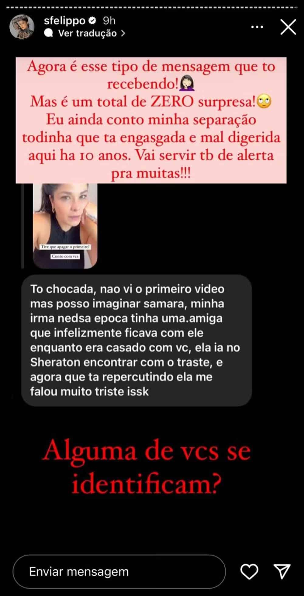 contioutra.com - Samara Felippo é avisada por seguidora sobre traição de ex-marido: 'Ficava com ele'