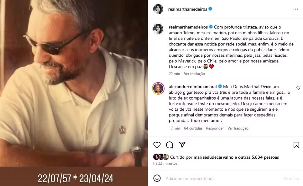 contioutra.com - Escritora Martha Medeiros anuncia morte precoce do ex-marido e pai de suas duas filhas: 'Chocante'