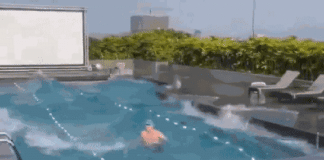 VÍDEO: Turista fica ‘preso’ em piscina de hotel durante forte terremoto em Taiwan