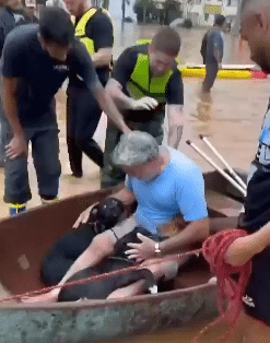 contioutra.com - Homem resgata seus quatro filhos caninos em meio às enchentes em Porto Alegre e vídeo emociona