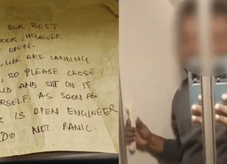 Passageiro fica preso em banheiro de avião durante voo e recebe bilhete: “Tentamos o nosso melhor”