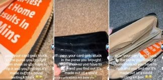 Mulher corta carteira comprada na Shein e descobre que produto foi feito com embalagens de teste de Covid-19