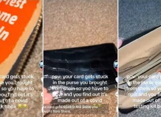 Mulher corta carteira comprada na Shein e descobre que produto foi feito com embalagens de teste de Covid-19