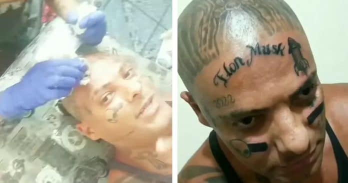 Elon Musk Brasileiro tatua o nome de Elon Musk na testa para tentar ir até Marte