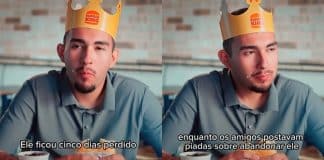 Revelado quanto jovem abandonado pela amiga em montanha ganhou para ser protagonista de campanha do Burger King