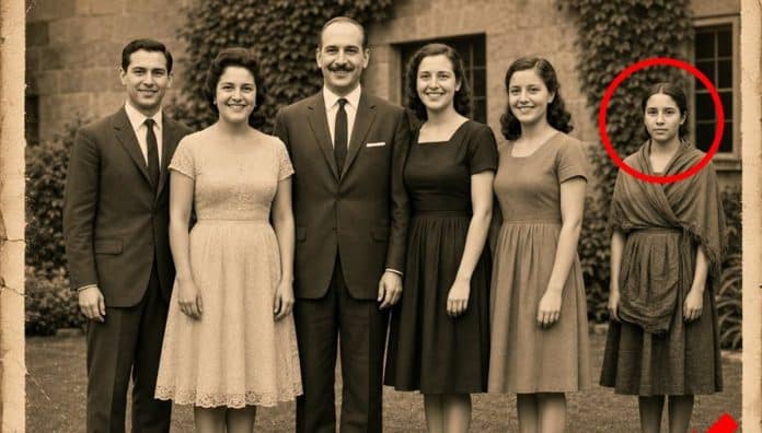 Todos olham para a família, mas é a empregada ao fundo que guarda a grande história