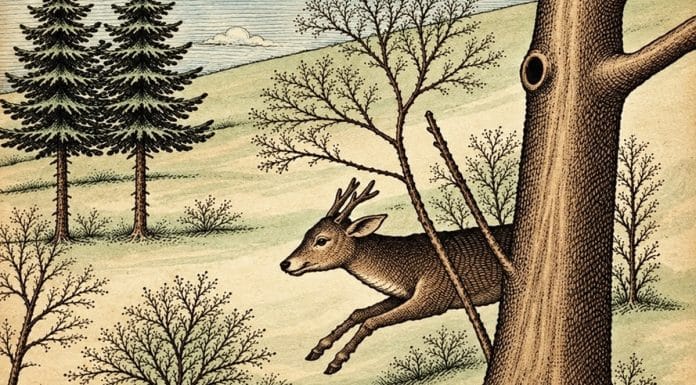 À primeira vista há apenas um cervo na floresta, mas a paisagem guarda uma figura bem diferente