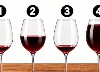 Quatro taças, quatro quantidades de vinho: só uma respeita melhor o formato do recipiente